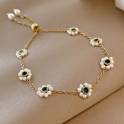 Pearl Flowers Bracelet All-match Fashion Adjustable Chain Bracelet