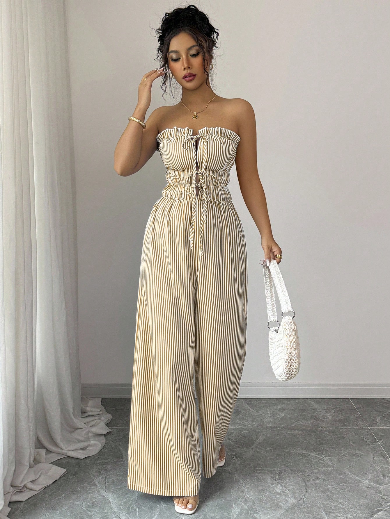 1752721693bcedd8717216c72fb32633abd82cb012.jpg Elenzga Women's Summer Casual Striped Bandeau Wide Leg Jumpsuit - Image 2