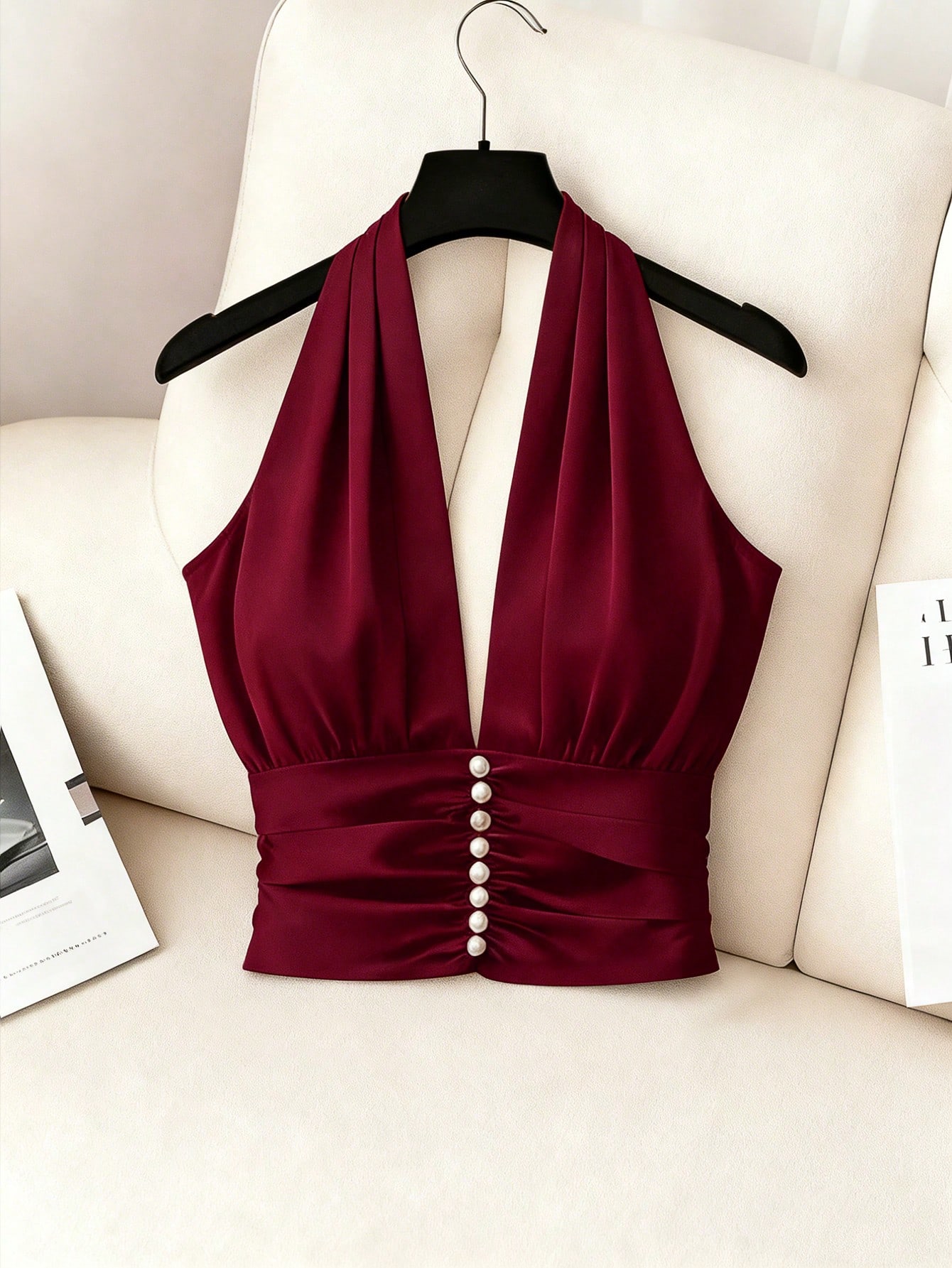 1768528596f1957268ff8bd7fc6fe1aa89838efd6e-1.jpg GlowEve New V-Neck Cross Collar Sleeveless Shiny Fabric Elegant Commuter Young Versatile Everyday Fitted Women Blouse - Image 2