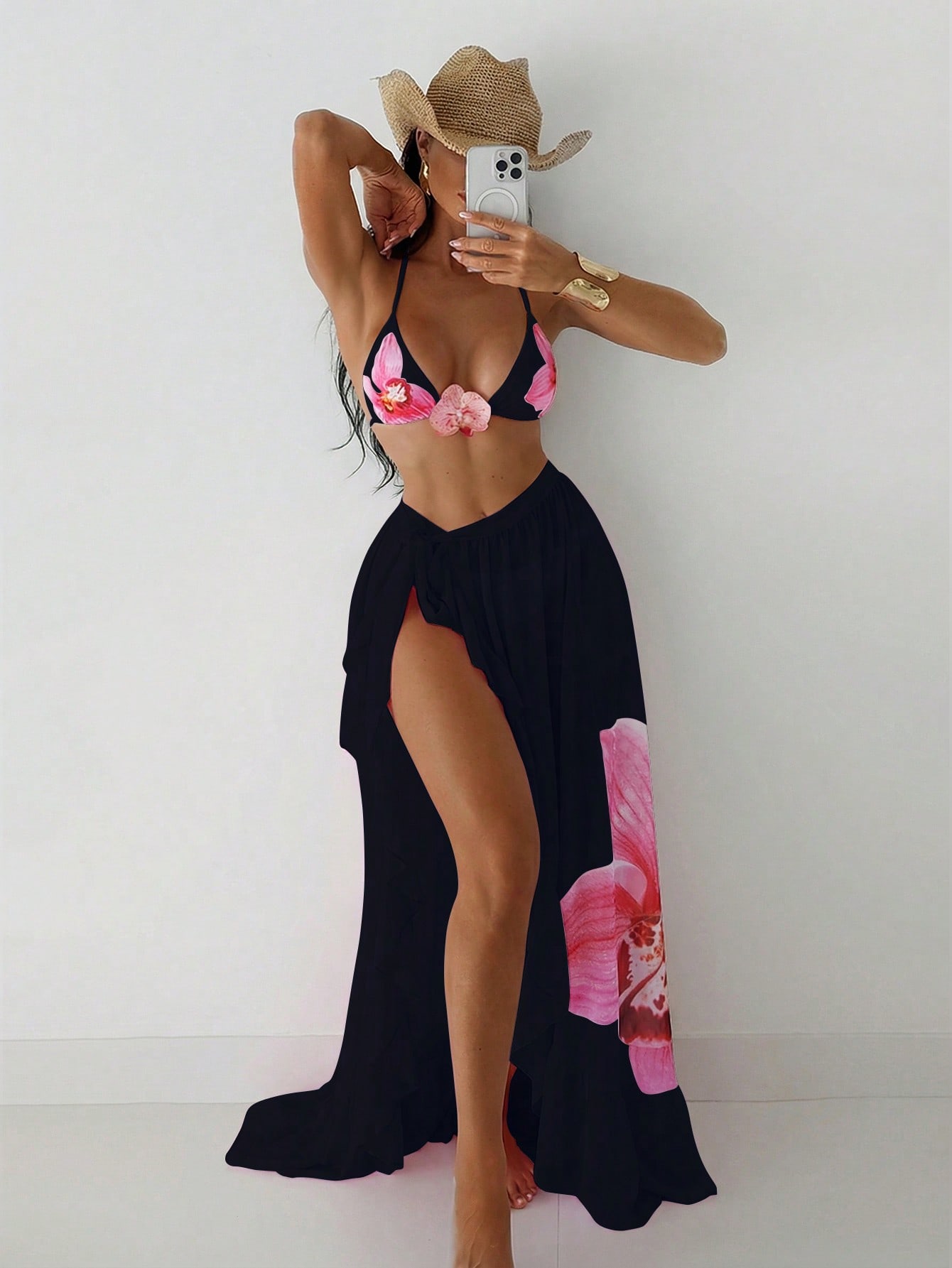 17770011018141ffd65c8370cd1460c28b17dd93e1.jpg Swim SXY Women 3-Piece Ombre Print Beach Set,Rusty Orange Summer Casual Beach Holiday Vacation Bikini Top,Bottoms And Skirt,Birthday Outfits For Women Outfit - Image 2