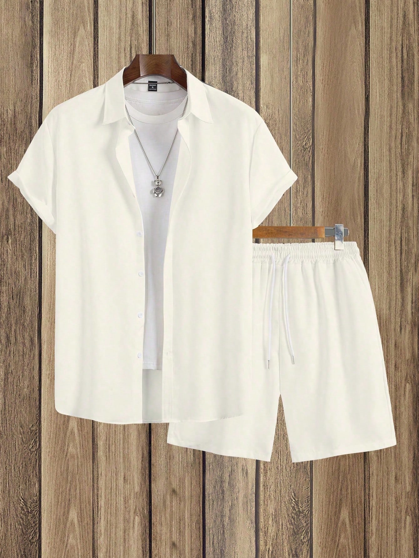 17788113573b56541ac852b35492290dd76cd76bad.jpg Manfinity Homme Men Summer Solid Color Short Sleeve Casual Shirt And Drawstring Waist Shorts, 2pcs/Set Leisure Outfits, Cozy Outfits - Image 2