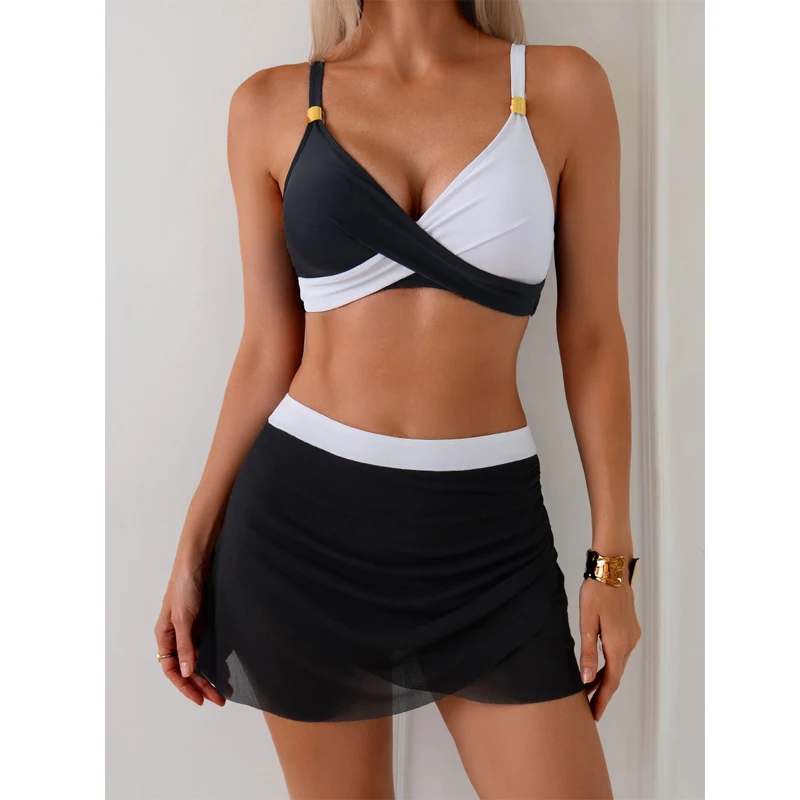 img_alibaba_1780939375.jpeg Cross Front Tummy Control Bikini — High Waist Swim Skirt - Image 2