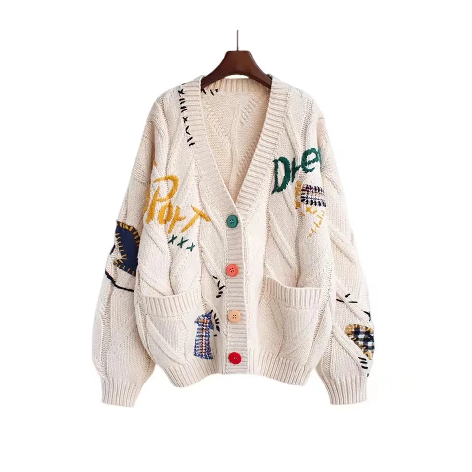 img_alibaba_1781035626.jpeg Oversized V-Neck Embroidered Cardigan with Pockets - Image 2